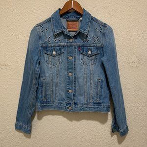 Levi’s Cutout Embroidered Jean Denim Medium Mid Wash Button Up Standard Length M